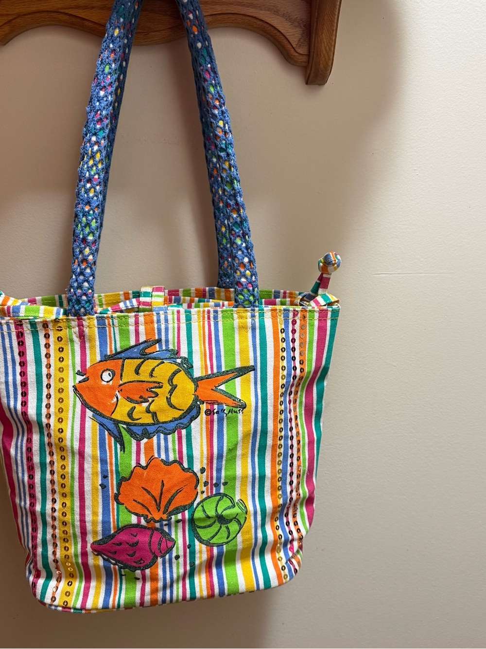 Sally Huss Colorful Striped Fish/Turtle sea Life Tote Bag - Multicolor